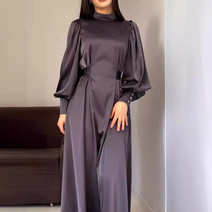 Robe maxi élégante à manches longues et ceinture pour femmes musulmanes - Robe <span class=keywords><strong>abaya</strong></span> islamique modeste pour l'automne et l'hiver - Product Image 5