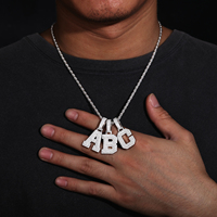 Pendentif Lettre Initiale A-Z en Moissanite, Test Diamant, en Argent Sterling 925, Bijoux Iced Out Style Hip Hop pour Homme, Vente en Gros