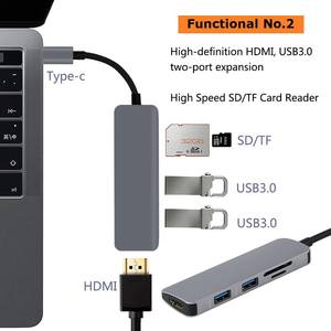 Hub USB-C 5-en-1 avec double interface Type-C 3.0 et lecteur de cartes <span class=keywords><strong>Micro</strong></span> <span class=keywords><strong>SD</strong></span>/TF pour <span class=keywords><strong>Mac</strong></span>, S9/S8, P20 (en stock) - Product Image 5