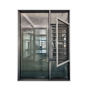 Fenêtres en aluminium pour la maison, à double <span class=keywords><strong>vitrage</strong></span>, à rupture de pont thermique, résistantes au vent, avec système de battant à ressort, pour projets en Amérique du Nord, résistantes aux impacts d'ouragans - Product Image 1