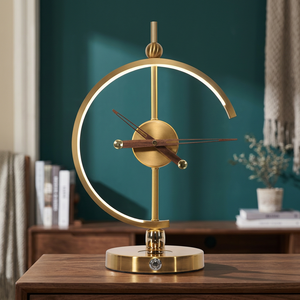 Luxury Modern <b>Table</b> <b>Clock</b> with Golden Metal Frame and Wooden Hands Decorative Desk <b>Clock</b> for Home and Office - Product Image 3