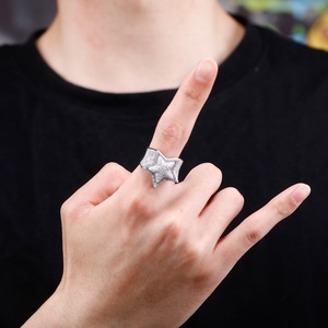 Nuovo anello Hip Hop a cinque stelle argento ghiacciato con zirconi cubici da uomo gioielli da festa a cinque punte per gioielli da uomo - Product Image 4