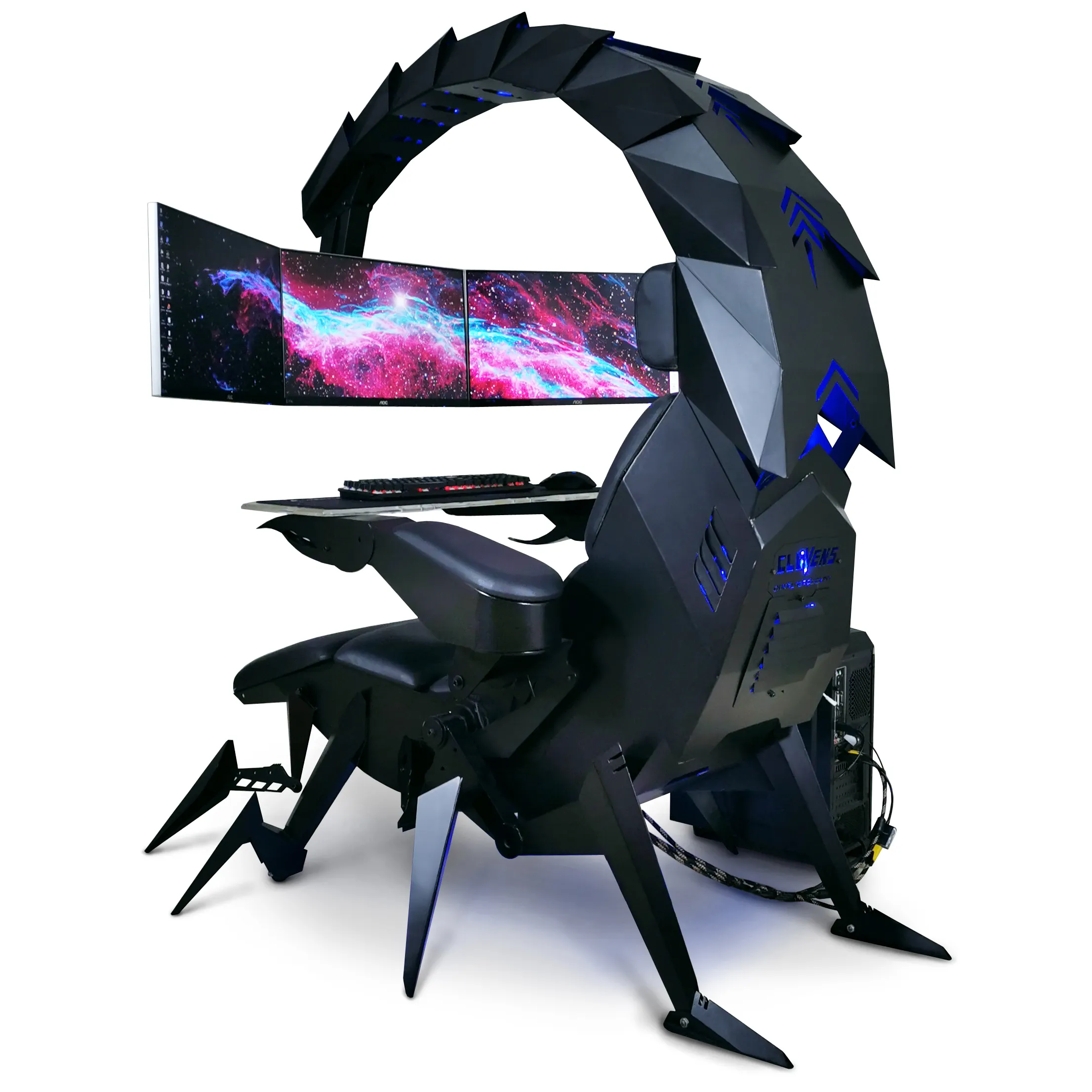 Cluvens Ergonomisches, vollständig verstellbares Bürostuhl-Cockpit für 3 oder 5 Monitore Zero Gravity Workstation Chair Scorpion Stuhl cluvens