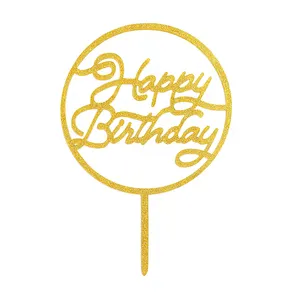 Custom Glitter Gold Round Acrylic Happy Birthday Cake Topper Cake Decorating Supplies