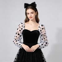 Kain Tulle Mesh Hitam Bermotif Hati Berumbai Lebar 150cm, Organza Hati Keren Bergaya Gotik untuk Gaun, Rok Tutu, Pembungkus Buket