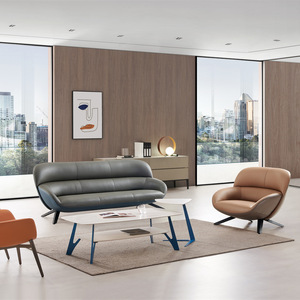 Aobin Executive Sofa Coffee Brown Modern Minimalist <b>Office</b> Hotel Lobby Sofa With Embossing Leather - Product Image 3