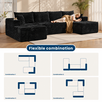 Ensemble de canapé modulaire sectionnel en velours côtelé, canapé sans structure, emballage compressé en boîte, double chaise longue surdimensionnée, mobilier de salon