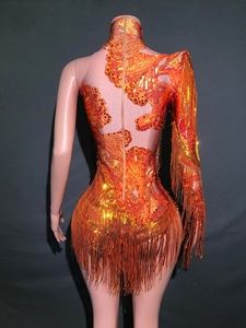ชุดบอดี้<span class=keywords><strong>สูท</strong></span>แขนเดียวประดับเลื่อมแวววาวสำหรับนักร้องนักเต้นชุดเต้นบนเวทีชุดเต้นรำเซ็กซี่ - Product Image 3