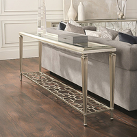 Table d'appoint en bois massif doré avec étagère de rangement Table d'appoint pour canapé d'entrée pour armoires de salon Table console très sociale