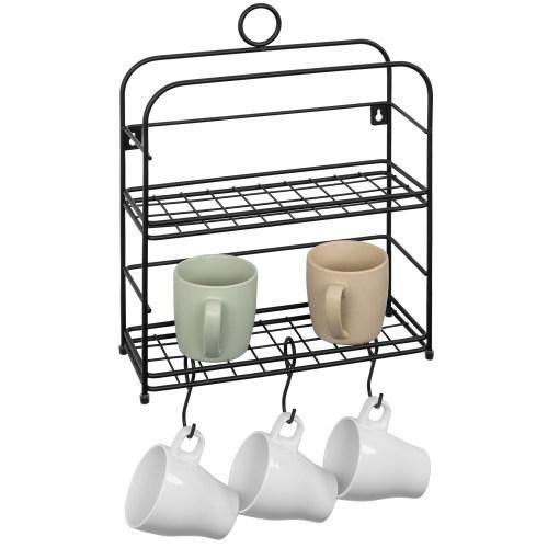 Support De Tasses à Café BAODBF - Organisateur 14 Tasses, Étagère Cuisine Métal Noir, Rangement Pratique Pour Café Et Thé