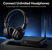 Casque sans fil RF/UHF - Système de soirée disco silencieuse multi-utilisateurs avec audio longue portée et faible latence en mode double ENC/ANC