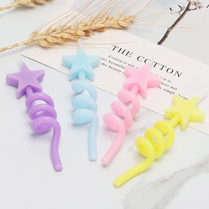 Curved Spiral Thumb Birthday Candle Cake Decoration Colorful Macaron Heart Star Thumbs Up Candle - Product Image 3