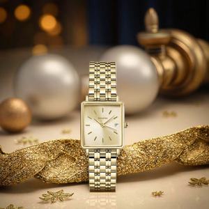 Reloj de Cuarzo de Lujo Personalizado para Mujer con Esfera Cuadrada de 28 mm, Correa de Acero Inoxidable de 16 mm de Ancho, Pantalla con Indicadores, Reloj Religioso Dorado - Product Image 4