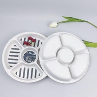 Assiettes à dîner en plastique mat à 5 compartiments pour la cuisine domestique, assiettes sectionnelles personnalisées, écologiques et sûres, service OEM