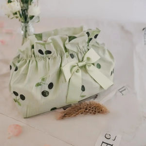 <b>Large</b>-<b>Capacity</b> Velvet Plaid Style Zipper Closure Weaved <b>Travel</b> Storage <b>Bag</b> Fashionable Cherry Bow Pattern Female <b>Cosmetic</b> <b>Bag</b> - Product Image 4