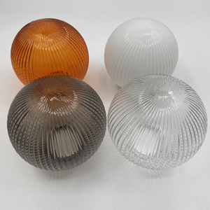 Paralume in Vetro Soffiato a Mano, Diametro 200mm, Grigio Ambrato Trasparente, Rotondo Scanalato, per Lampada a Sospensione o <span class=keywords><strong>Lampadario</strong></span> - Product Image 1