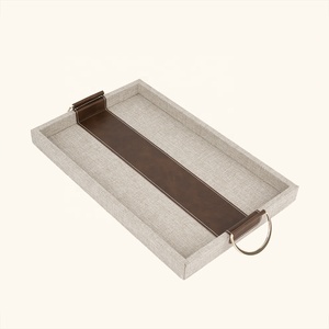 Modern Kanvas Deri Tepsi Seti 2'li Dikdörtgen Avrupa Ev Ofis Dekorasyonu için Düzenleyici Tepsi Masaüstü Organizer Toplu - Product Image 3