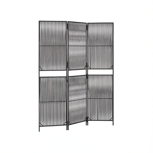 Paravent moderne en polyrotin noir à 3 panneaux, pliable, design translucide, décoration intérieure - Product Image 1