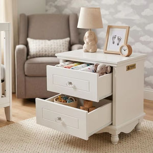 Vietnam Sturdy Construction White Children <b>Bedside</b> Table Kids Nightstand 2 Drawers for Boys and Girls Bedroom - Product Image 1
