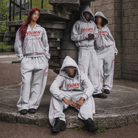 Ensemble de survêtement unisexe en coton brodé personnalisé, coupe ample, avec surpiqûres contrastées, pour homme, 2 pièces, sweat-shirt et pantalon de survêtement