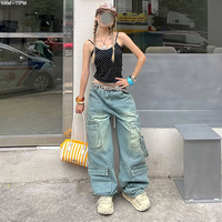 MZN Pantalon évasé pour femme personnalisé américain taille haute Baggy surdimensionné Cargo Jeans Y2K Vintage Washed Style Sexy 3D Made Denim