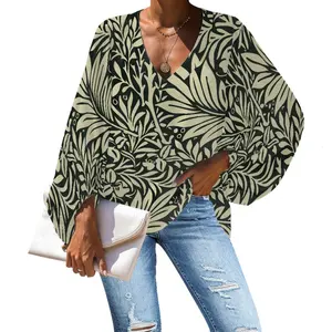 best sale sexy v-neck autumn puff sleeve custom clothing women polynesian samoa tatoo design large size casual blouse shirt