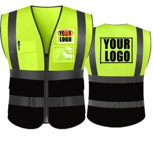 سترة أمان مرورية من البوليستر مع جيوب وشعار عاكس مخصص، فئة 2 حسب معايير ANSI، قابلة للتنفس وعالية الوضوح - Product Image 1