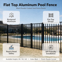 Panneaux de clôture de piscine en aluminium noir thermolaqué à sommet plat de 4/5/6 pieds, clôture de sécurité ornementale en aluminium à piquets pour la délimitation des jardins de villas