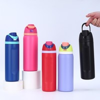 Bouteille d'eau sport transfrontalière à double usage avec bec verseur becquet, étanche, à ressort, grande capacité, en acier inoxydable 304