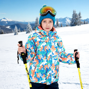 Chaqueta de Esquí para Niños, con Capucha, Cierre, Estampado Invernal, Cálida, Resistente al Viento y al Agua, para Snowboard - Product Image 1