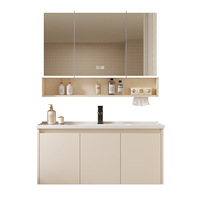 Ensemble de meubles de salle de bain en aluminium, résistant à la rouille, imperméable, anti-buée, avec lavabo en céramique, miroir LED, armoire murale de rangement pour projet hôtelier