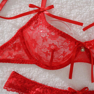 HXZ4641A sıcak kadın kırmızı iç çamaşırı dantel yay görmek iç çamaşırı seti seksi sutyen alçak Bikini çiçek işlemeli iç çamaşırı - Product Image 4