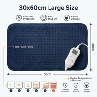 Almohadilla Eléctrica Personalizada de Franela Azul Marino 30x60cm con Controlador Digital LED, 6 Niveles de Calor y Protección de Seguridad Contra Sobrecalentamiento