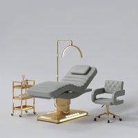 Lit de spa facial électrique de luxe en cuir violet avec base dorée, pliable, commande au pied, éclairage LED, pour chambre, hôtel, entrepôt