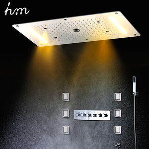 Mitigeur thermostatique de <span class=keywords><strong>douche</strong></span> moderne <span class=keywords><strong>pour</strong></span> salle de bain, ensemble de <span class=keywords><strong>douche</strong></span> LED 5 fonctions avec cascade et pluie, fixation au plafond 380*700MM avec jets latéraux - Product Image 1