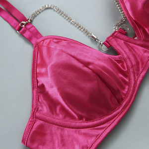 Diamond Luxury Satin Garter Hot Erotic 2-Piece Bra and Panty Set para mujeres Light Control Half Slips - Product Image 6