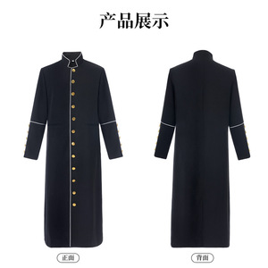 Robe de prêtre noire Redman Anime, costume d'Halloween, boutons dorés, garniture blanche, tenue de cosplay pour hommes - Product Image 2