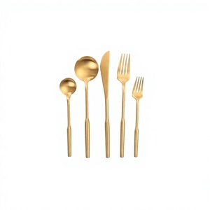 Cubiertos de Metal de diseño moderno personalizados, cubiertos de acero inoxidable, cuchillo, cuchara, tenedor, juego de cubiertos chapado en oro para uso en fiestas - Product Image 1