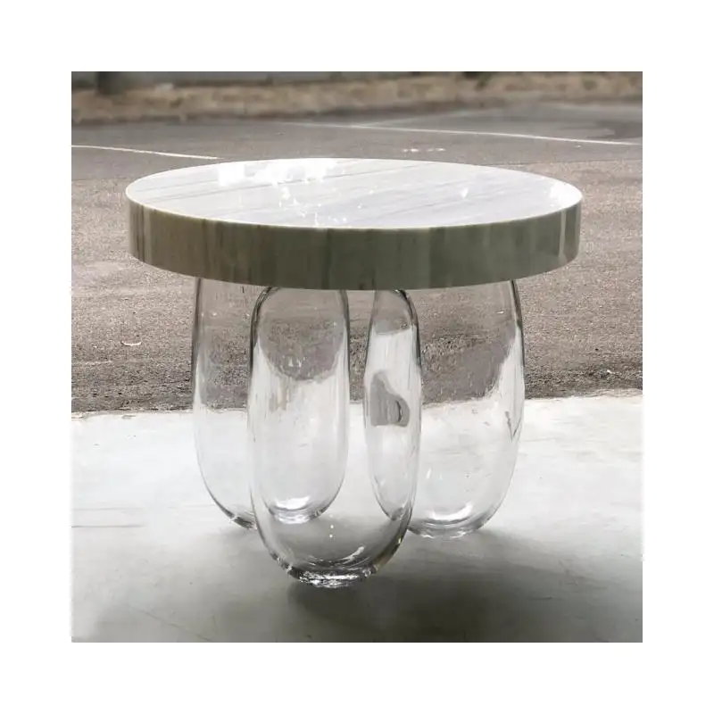 शिहुई अनुकूलित डिजाइन फर्नीचर गृह सजावट कलात्मक सुरुचिपूर्ण केंद्र टेबल प्राकृतिक संगमरमर शीर्ष ग्लास पैर गोल कॉफी चाय टेबल