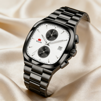 Montre de luxe pour homme noire, chronographe analogique à quartz ETA, calendrier, étanche, bracelet en acier inoxydable, style professionnel, bureau