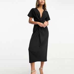 Robe pull en coton tricoté à col en V pour femme, nouvelle collection automne-hiver 2023, haute qualité, sur mesure - Product Image 1