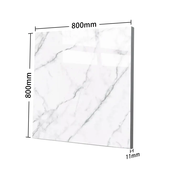 로비 호텔 하이 퀄리티 전체 유약 금속 흰색 타일 바닥과 벽 도자기 대리석 봐 카라라 화이트 스퀘어 타일 80x80