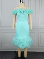 ADR051168 Robe moulante élégante sans bretelles à fleurs, vert menthe, robes de soirée longueur genou