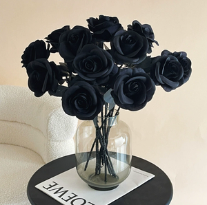 Vendita calda di seta artificiale <span class=keywords><strong>rose</strong></span> bianche e <span class=keywords><strong>nere</strong></span> con fiori a stelo utilizzati per eventi di decorazione di nozze gotiche - Product Image 6