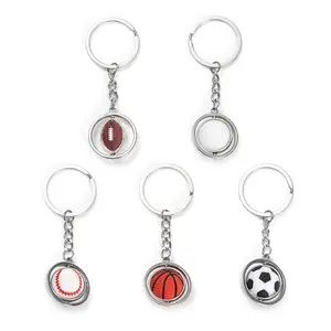 Factory Custom 3d Pvc Rotating Tennis Baseball Golf Volleyball Basketball Sport Ball turn metal Keychain