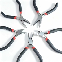 Lot de 5 pinces à bijoux en acier au carbone avec poignée noire et rouge, comprenant des pinces à bec fin, coupantes diagonales, à coupe plate et à bec courbé, multifonctions pour le bricolage