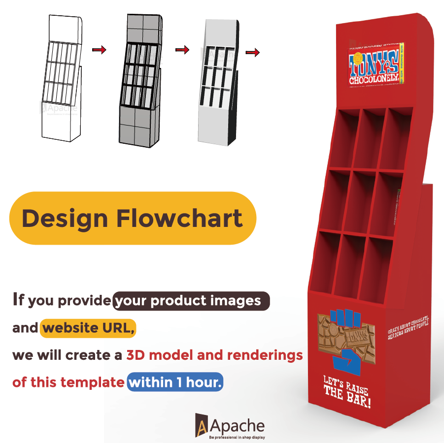 Apache Customized Cardboard Display Stand Light Duty Floor Chocolate Supermarket Rack — view 4