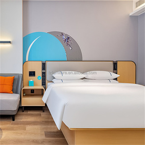 Cheap 3 Star Hotel Family Room <b>Bed</b> <b>Set</b> Wooden Frame with King and <b>Single</b> <b>Beds</b> Upholstered Headboard and Smart Control Panel - Product Image 2