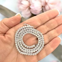 Chaîne tennis SMON01 en moissanite VVS, argent sterling 925 plaqué or blanc rhodié, 2 mm 4 mm, collier glacé de luxe