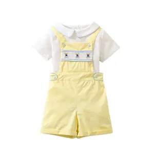 Sommer Kleinkinder Kleinkleidungsset Kurzarmhemd und handgemachte bestickte Strampler 2-teilig Kleinkind-Jungenbekleidungssets